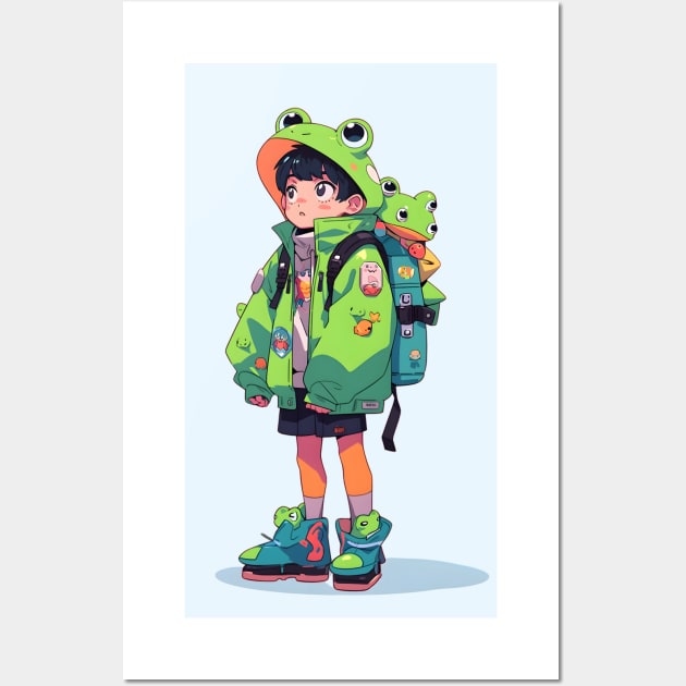 Kawaii Frog Anime School Boy Wall Art by ribbitpng